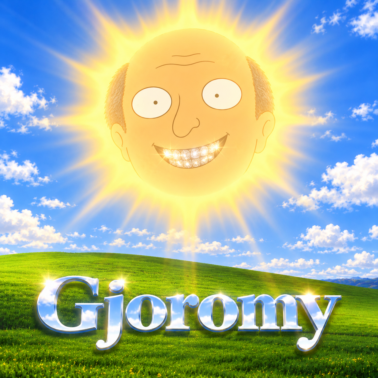 Gjoromy — Joromy as a beaming sun over a green hill